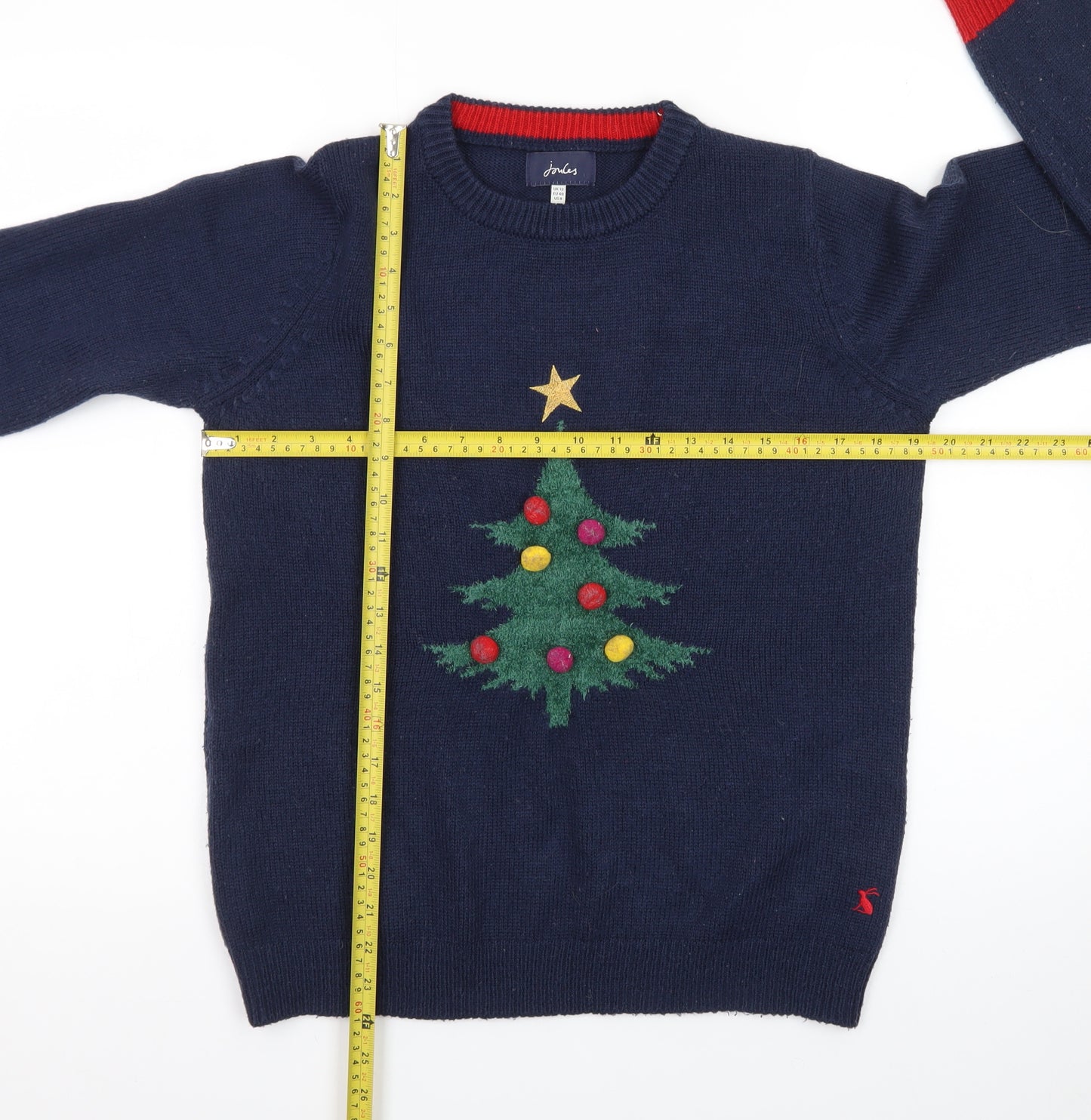 Joules Women's Blue Christmas Tree Wool Blend Jumper Size 12