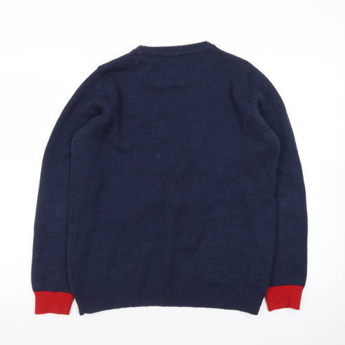 Joules Women's Blue Christmas Tree Wool Blend Jumper Size 12