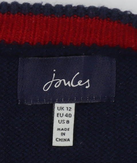 Joules Women's Blue Christmas Tree Wool Blend Jumper Size 12
