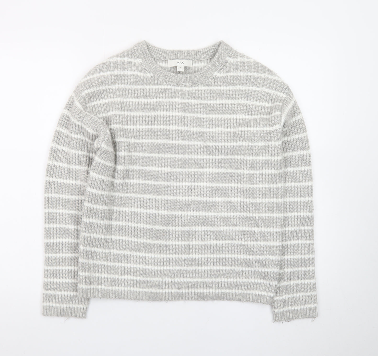 Marks and Spencer Women’s Grey Striped Knit Pullover Jumper Size S