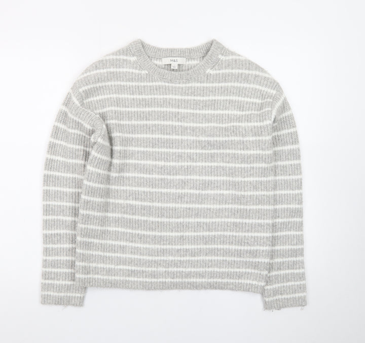 Marks and Spencer Women’s Grey Striped Knit Pullover Jumper Size S