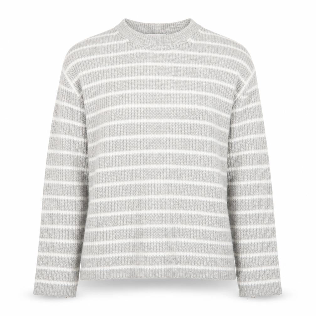 Front view of Marks & Spencer Women’s Grey Striped Knit jumper, size S