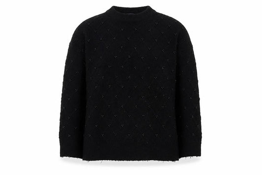 Front view of Marks & Spencer women’s black wool beaded jumper, size L