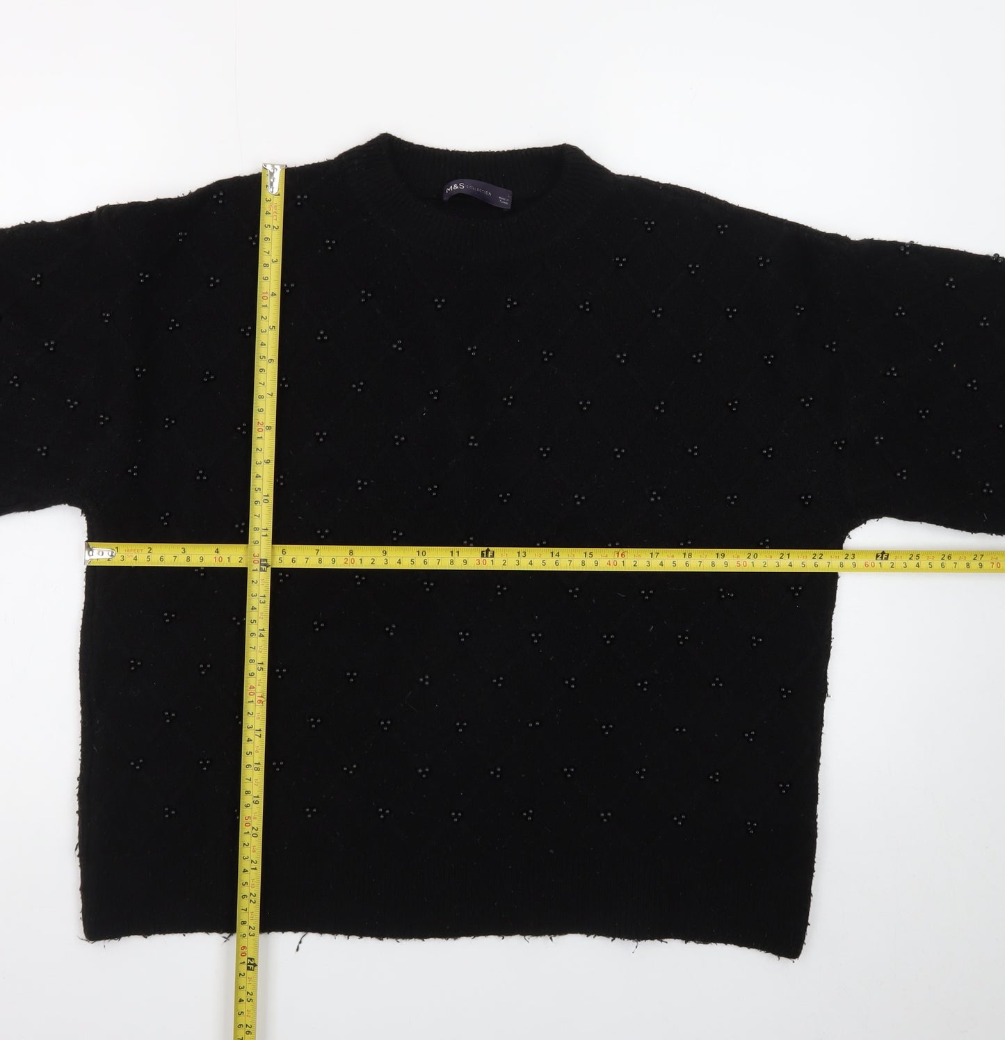 Marks and Spencer Womens Black Wool Beaded Pullover Jumper Size L