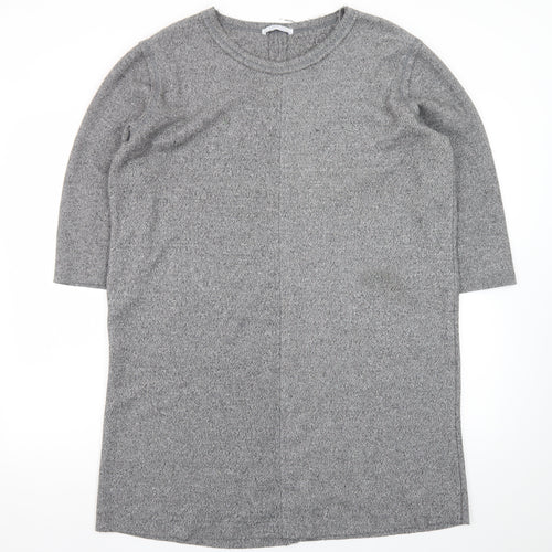 ZARA Women Grey Knit Shift Dress XL 3/4 Sleeve Casual Workwear