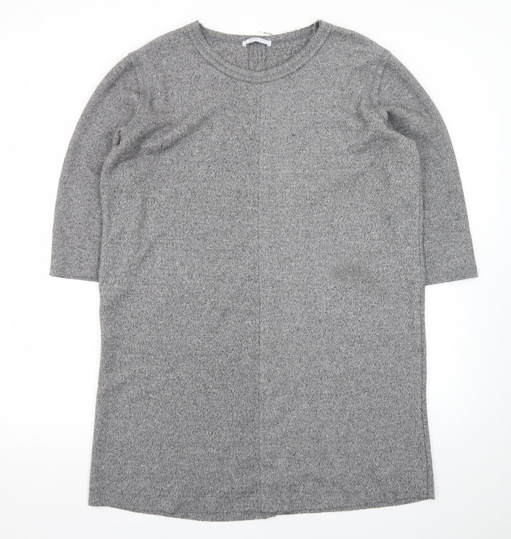 ZARA Women Grey Knit Shift Dress XL 3/4 Sleeve Casual Workwear