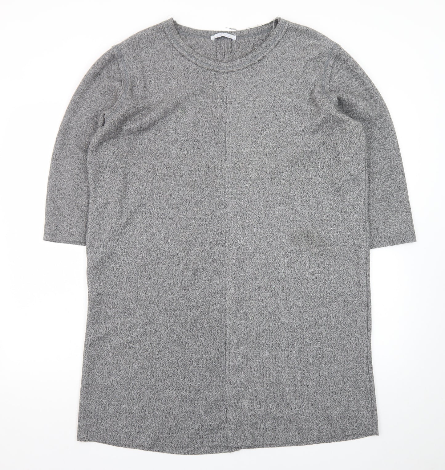 ZARA Women Grey Knit Shift Dress XL 3/4 Sleeve Casual Workwear