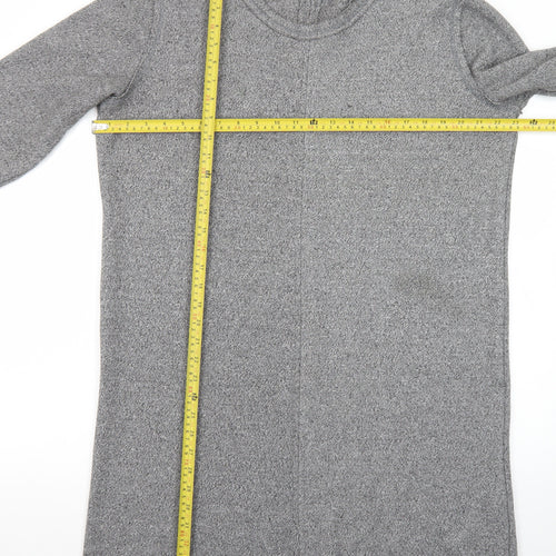 ZARA Women Grey Knit Shift Dress XL 3/4 Sleeve Casual Workwear