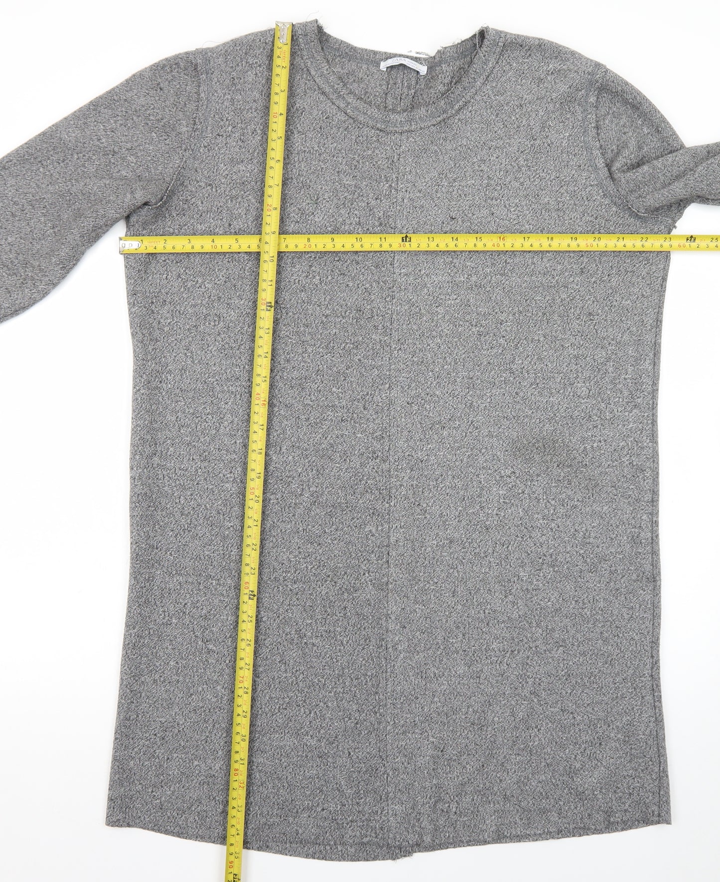 ZARA Women Grey Knit Shift Dress XL 3/4 Sleeve Casual Workwear