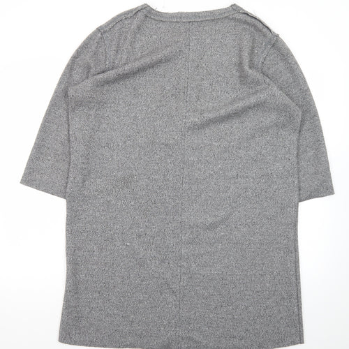 ZARA Women Grey Knit Shift Dress XL 3/4 Sleeve Casual Workwear