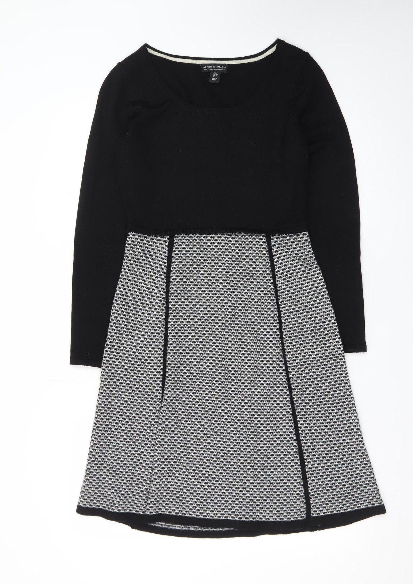 Adrienne Vittadini Women's Black Wool A-Line Dress Size S