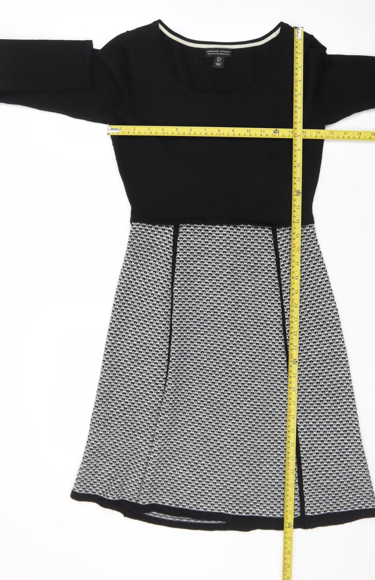 Adrienne Vittadini Women's Black Wool A-Line Dress Size S