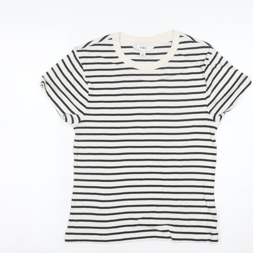 Marks and Spencer Women's Black & White Striped Cotton T-Shirt Size 12