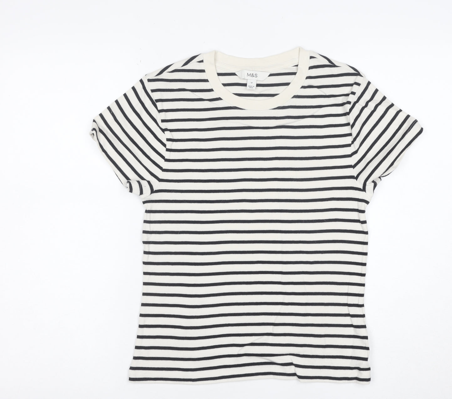 Marks and Spencer Women's Black & White Striped Cotton T-Shirt Size 12