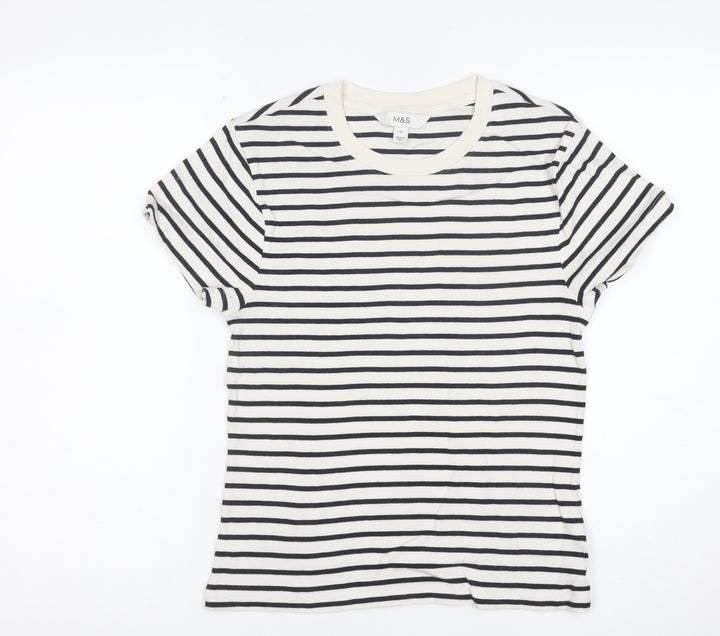 Marks and Spencer Women's Black & White Striped Cotton T-Shirt Size 12