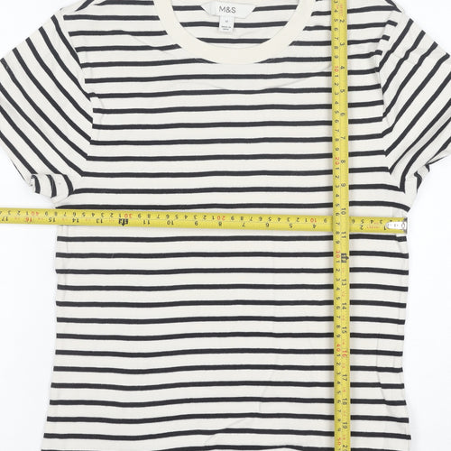 Marks and Spencer Women's Black & White Striped Cotton T-Shirt Size 12