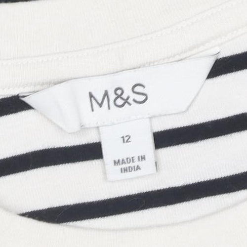 Marks and Spencer Women's Black & White Striped Cotton T-Shirt Size 12