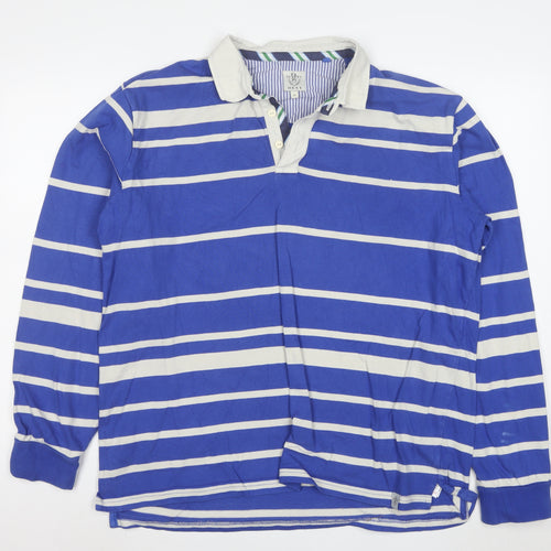 Next Men's Blue Striped Long Sleeve Cotton Polo Shirt XL