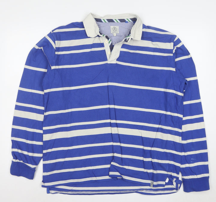 Next Men's Blue Striped Long Sleeve Cotton Polo Shirt XL