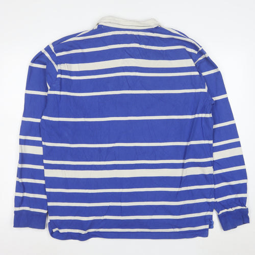 Next Men's Blue Striped Long Sleeve Cotton Polo Shirt XL