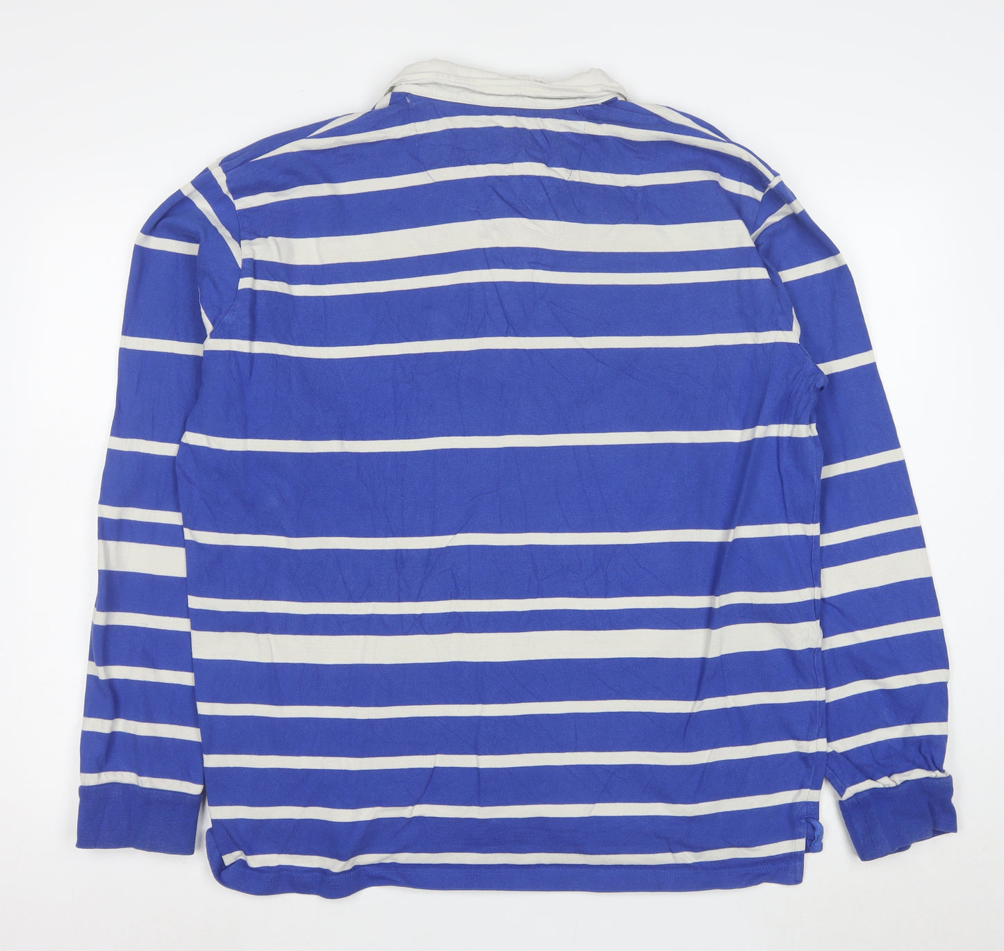 Next Men's Blue Striped Long Sleeve Cotton Polo Shirt XL