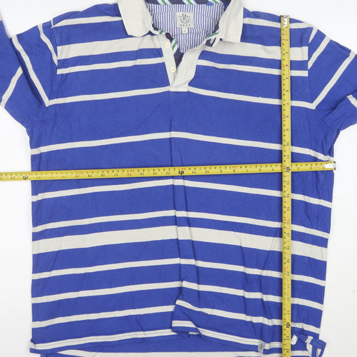 Next Men's Blue Striped Long Sleeve Cotton Polo Shirt XL