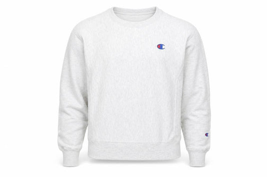 Front view of Champion Men's Grey XS Reverse Weave Crew Neck Sweatshirt