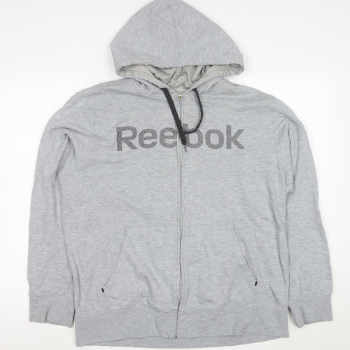 Reebok Men Grey Full Zip Hoodie Size M Regular Fit Sportswear