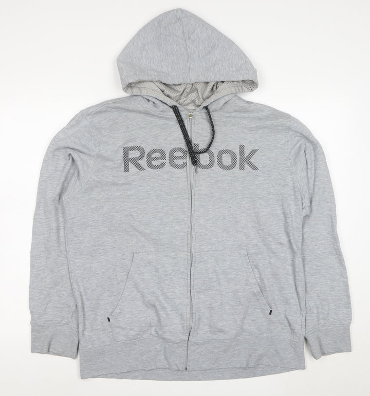 Reebok Men Grey Full Zip Hoodie Size M Regular Fit Sportswear