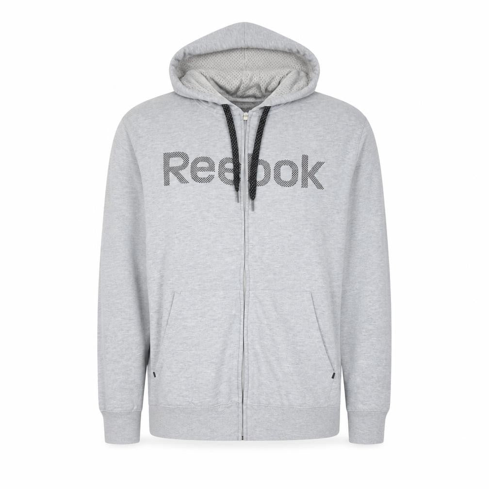 Reebok Men Grey Full Zip Hoodie Size M Regular Fit Sportswear