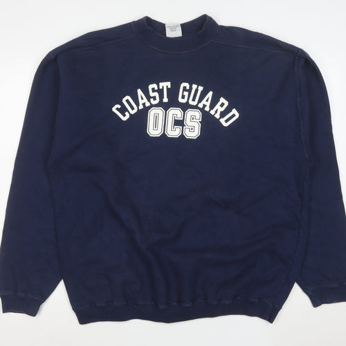 The Cotton Exchange Mens Navy Blue XL Crew Neck College Sweatshirt