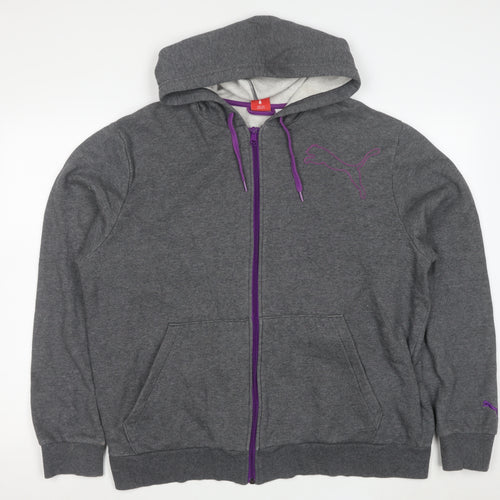 Puma Women Grey Full Zip Hoodie XL Cotton Blend Casual Sportswear