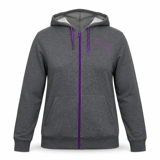Front view of Puma Women Grey Full Zip Hoodie XL Cotton Blend Casual Sportswear