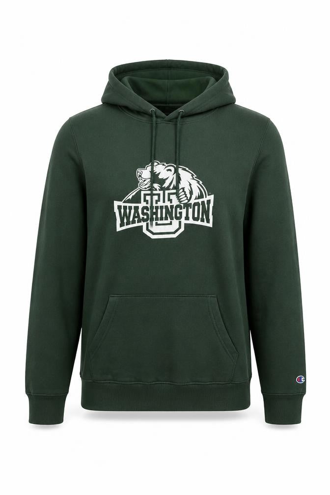 Front view of Champion Women's Green Washington Pullover Hoodie, size L
