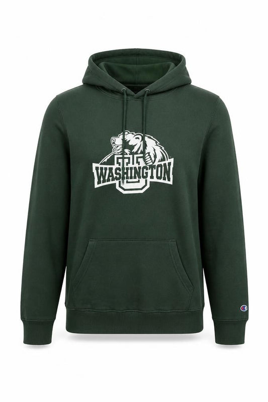 Front view of Champion Women's Green Washington Pullover Hoodie, size L