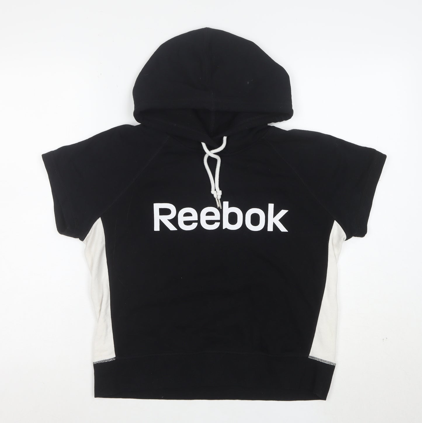 Reebok Womens Black Short Sleeve Hooded Pullover Hoodie Size M