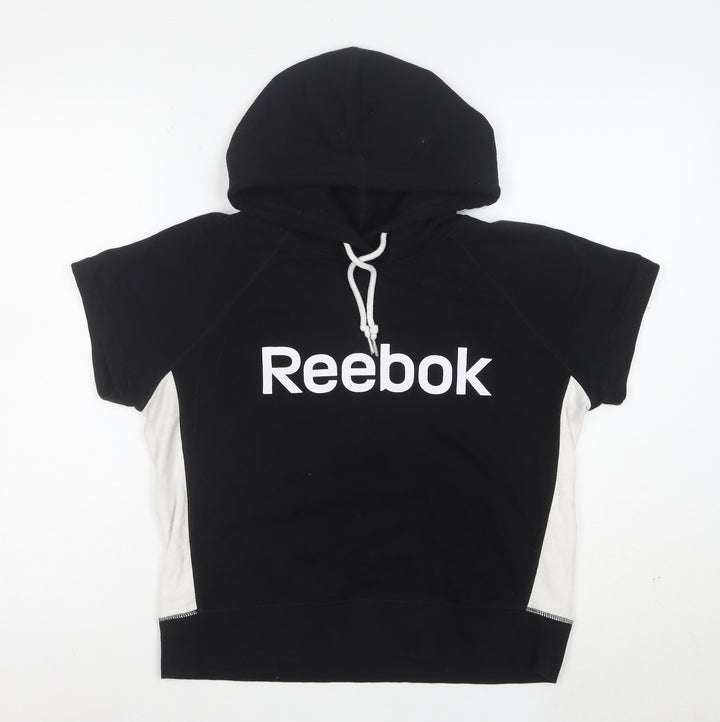 Reebok Womens Black Short Sleeve Hooded Pullover Hoodie Size M