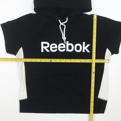 Reebok Womens Black Short Sleeve Hooded Pullover Hoodie Size M