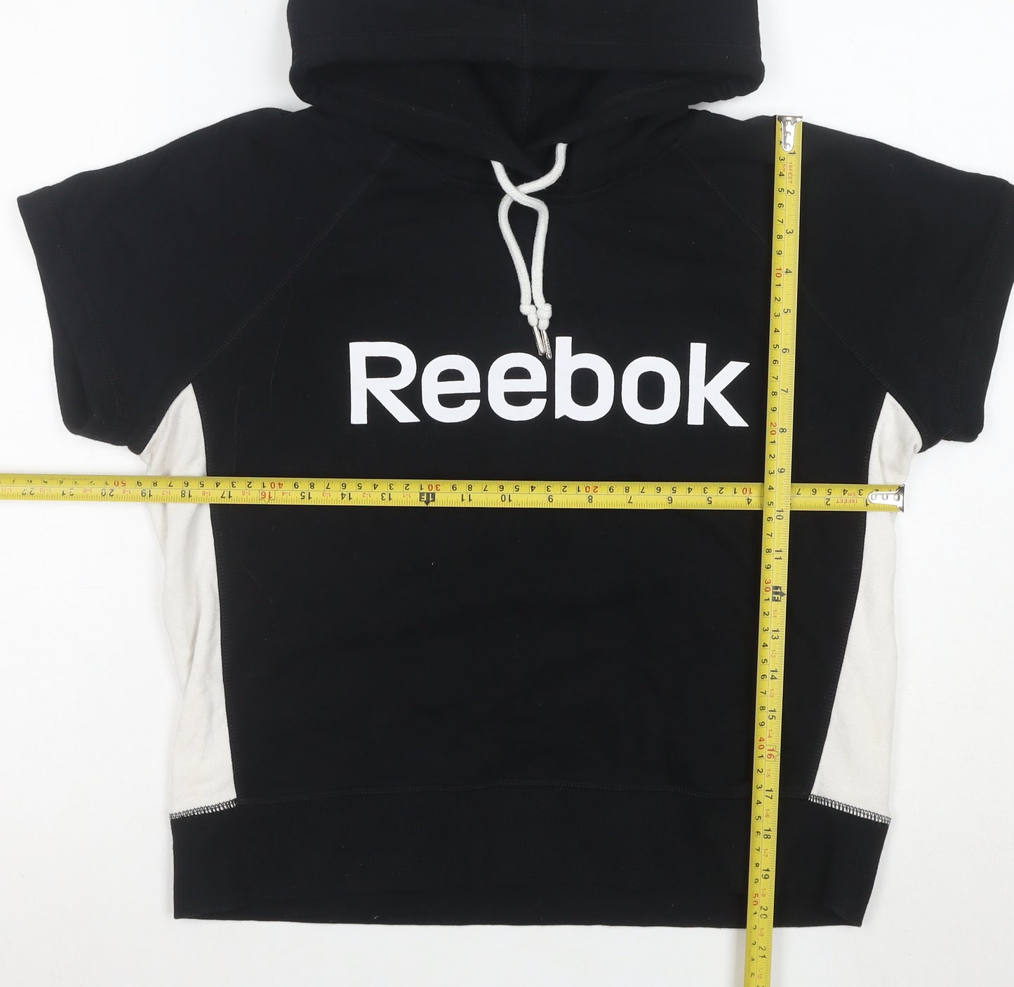 Reebok Womens Black Short Sleeve Hooded Pullover Hoodie Size M
