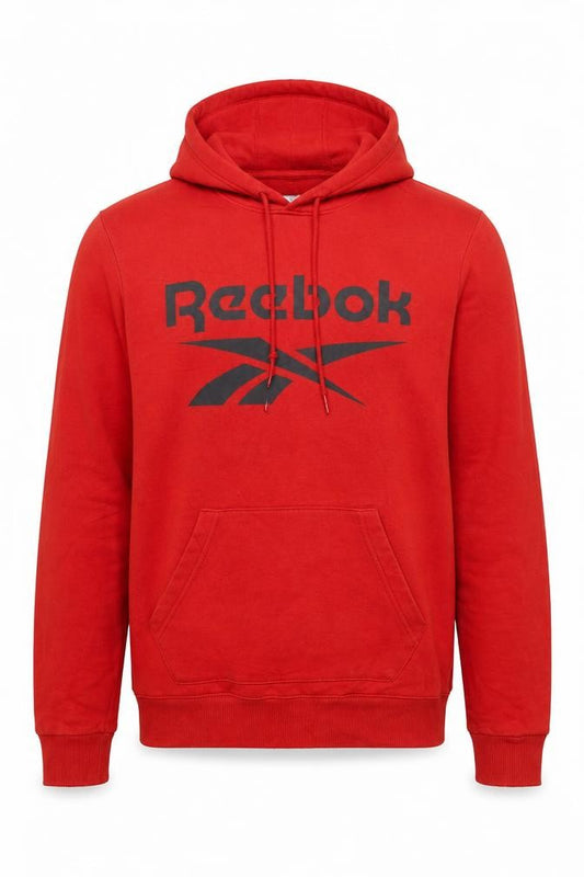 Front view of Reebok Men's Red Pullover Hoodie Small Logo Sports Fleece