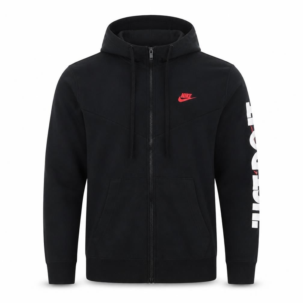 Front view of Nike Men's Black Full Zip Hoodie Medium Sportswear