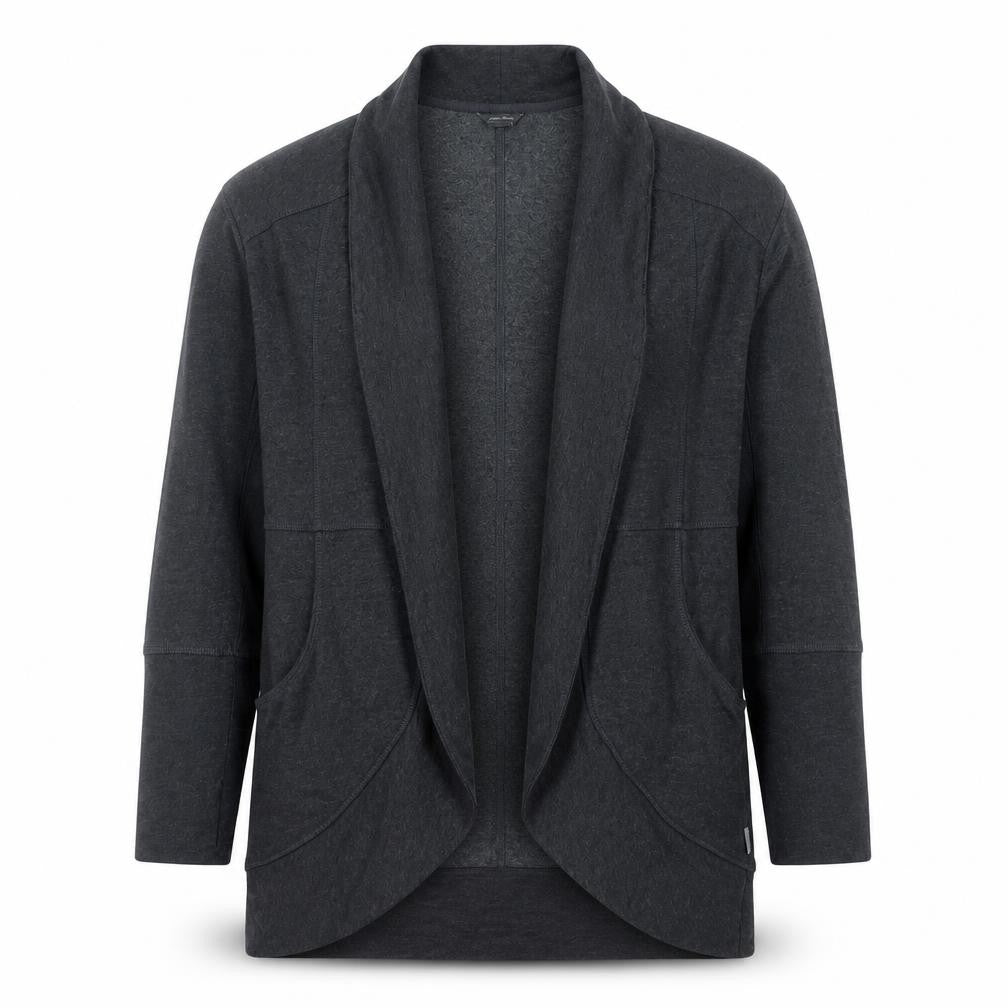 Front view of Eddie Bauer Women Grey M Open Front Long Sleeve Cotton Blend Coatigan