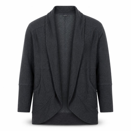 Front view of Eddie Bauer Women Grey M Open Front Long Sleeve Cotton Blend Coatigan