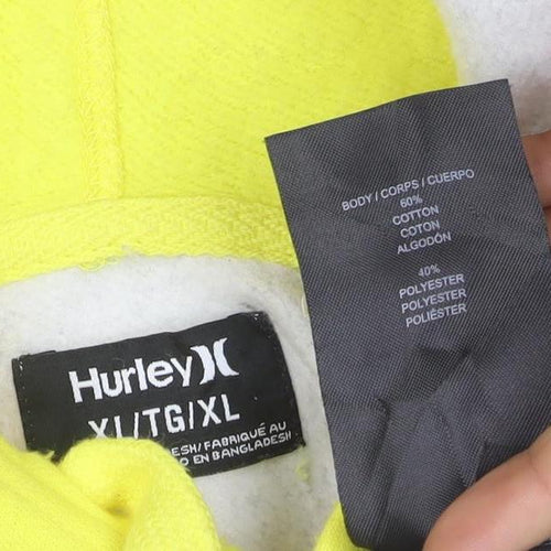 Hurley Men's XL Grey & Yellow Pullover Hoodie with Logo