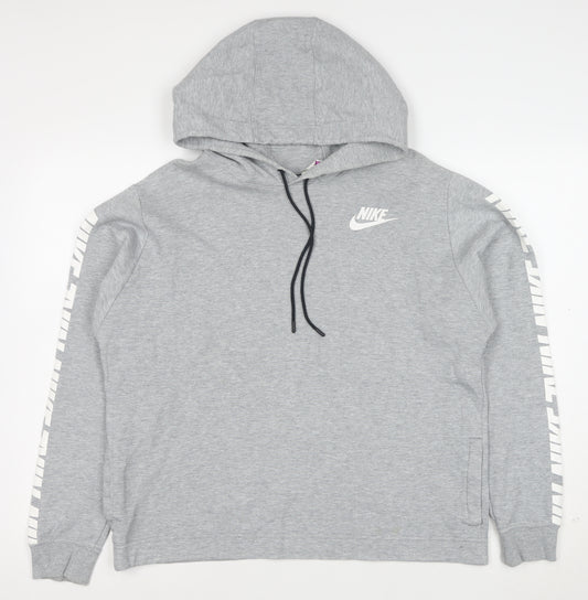 Nike Men's Grey Pullover Hoodie Size M Sportswear Logo Style