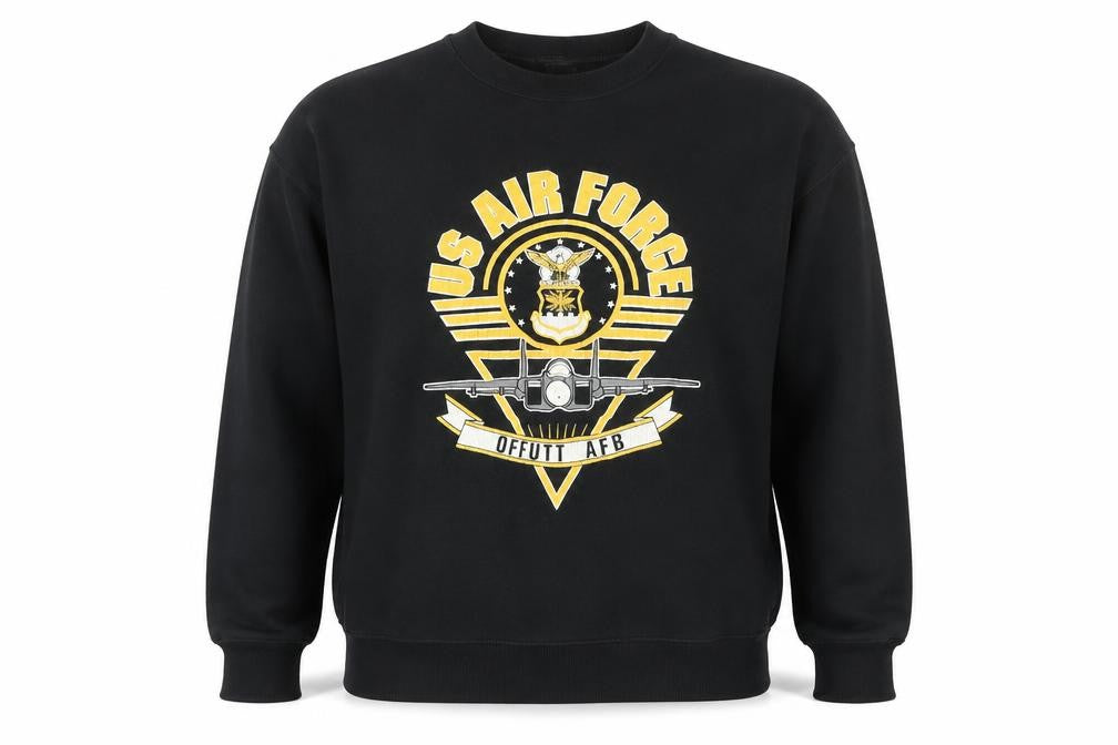 Front view of Jostens Sportswear Men’s Black Large Crew Neck Pullover US Air Force Sweatshirt