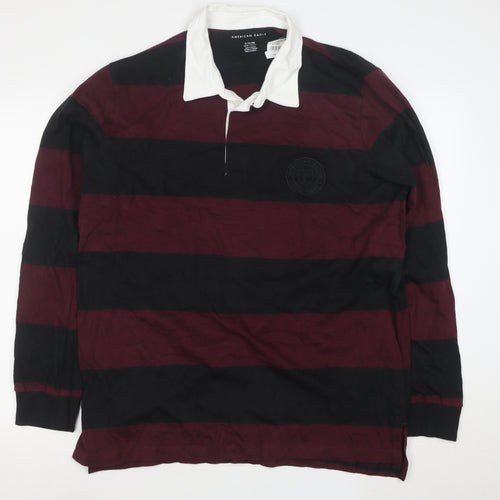 American Eagle Men’s XL Burgundy Black Striped Long Sleeve Polo Shirt