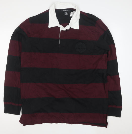 American Eagle Men’s XL Burgundy Black Striped Long Sleeve Polo Shirt