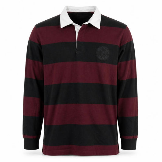 American Eagle Men’s XL Burgundy Black Striped Long Sleeve Polo Shirt