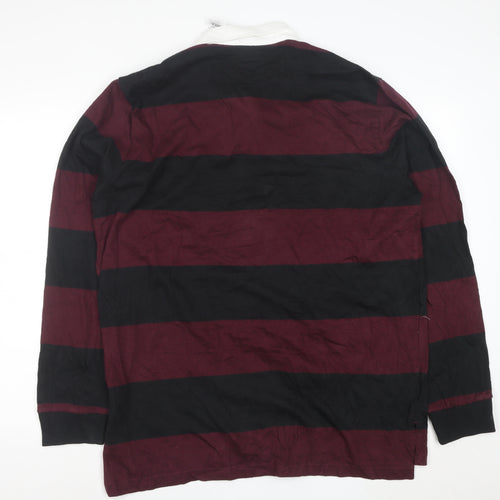 American Eagle Men’s XL Burgundy Black Striped Long Sleeve Polo Shirt